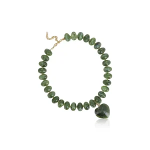 Collier perles coeur/ Kaki