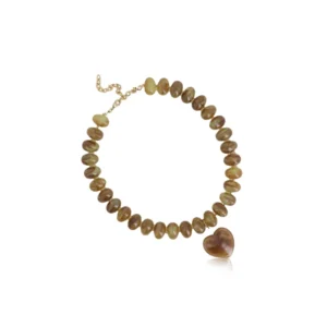 Collier perles coeur/ Brun